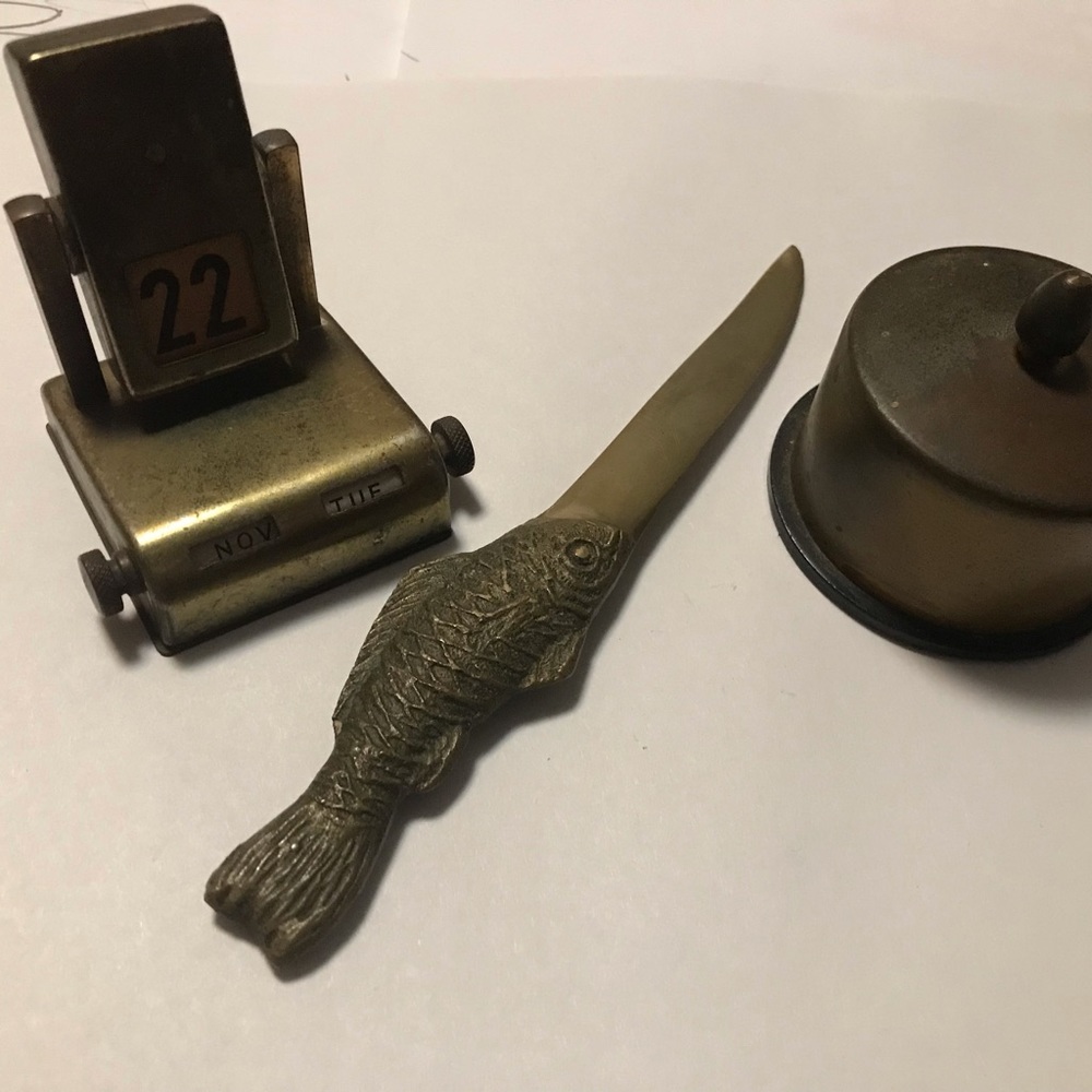 1050s vintage brass desk accessories